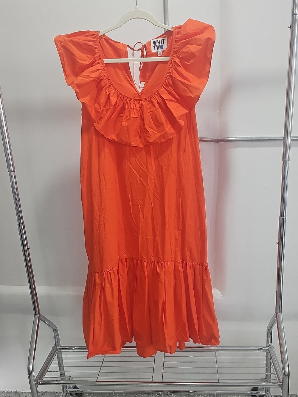 WHIT Orange Ruffle-Sleeve Casual Dress